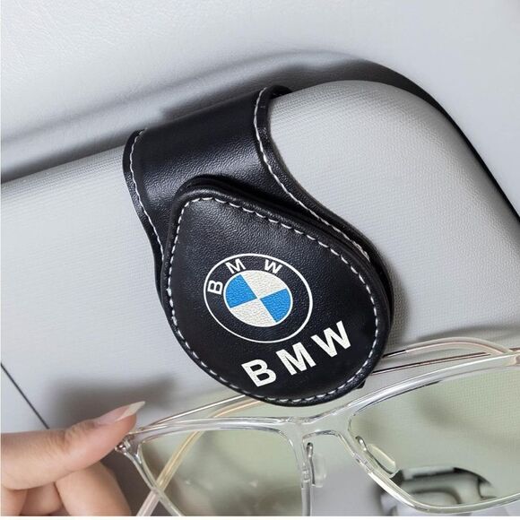 BMW Sunglass Holder for Car with Logo Black Leather NWT - Picture 2 of 10